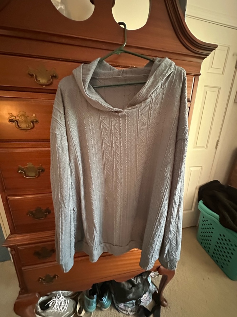 Light Blue Knit Hoodie Sweater